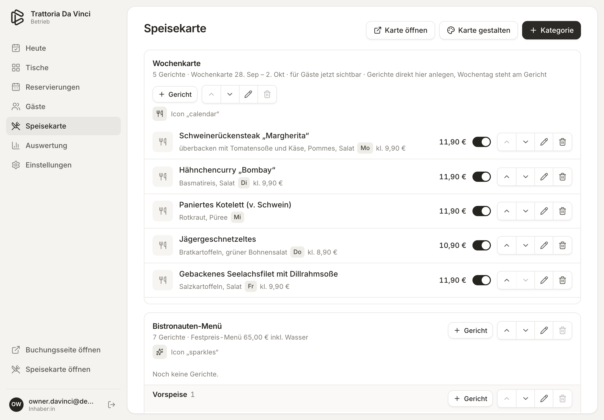 Speisekarte